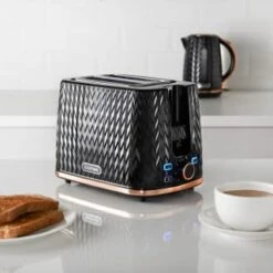Goodmans Textured 2 Slice Toaster - Black & Rose Gold -Home Haven Shop 358961 black textured 2 slice toaster