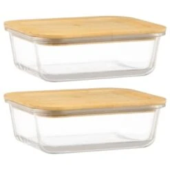 B&M Rectangular Glass Food Containers With Bamboo Lids 2pk