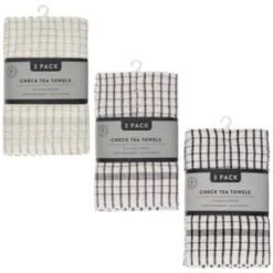 B&M Check Tea Towels - Black 3pk -Home Haven Shop 380305 380307 380309 3pk check tea towels main