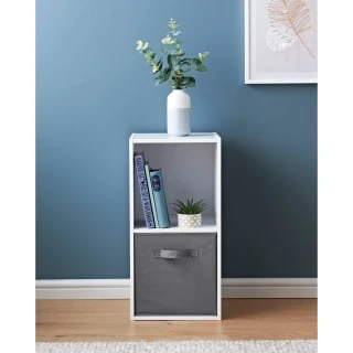 Lokken 2 Cube Basket Storage - White -Home Haven Shop 383113 lokken 2 cube 1 basket white