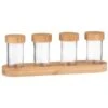 B&M Set Of 4 Glass Spice Jars With Bamboo Wood Base -Home Haven Shop 394437 set of 4 glass spice jars with bamboo wood lid and base